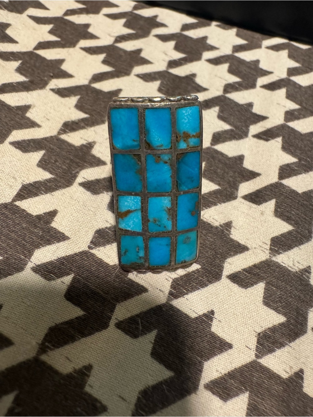 Turquoise Inlay Sterling-Style Ring size 8 - Picture 3 of 12